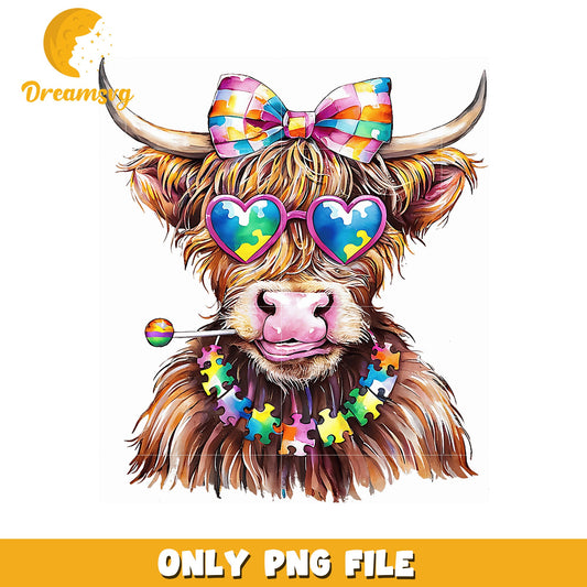 Highland Cow PNG Autism Awareness Design
