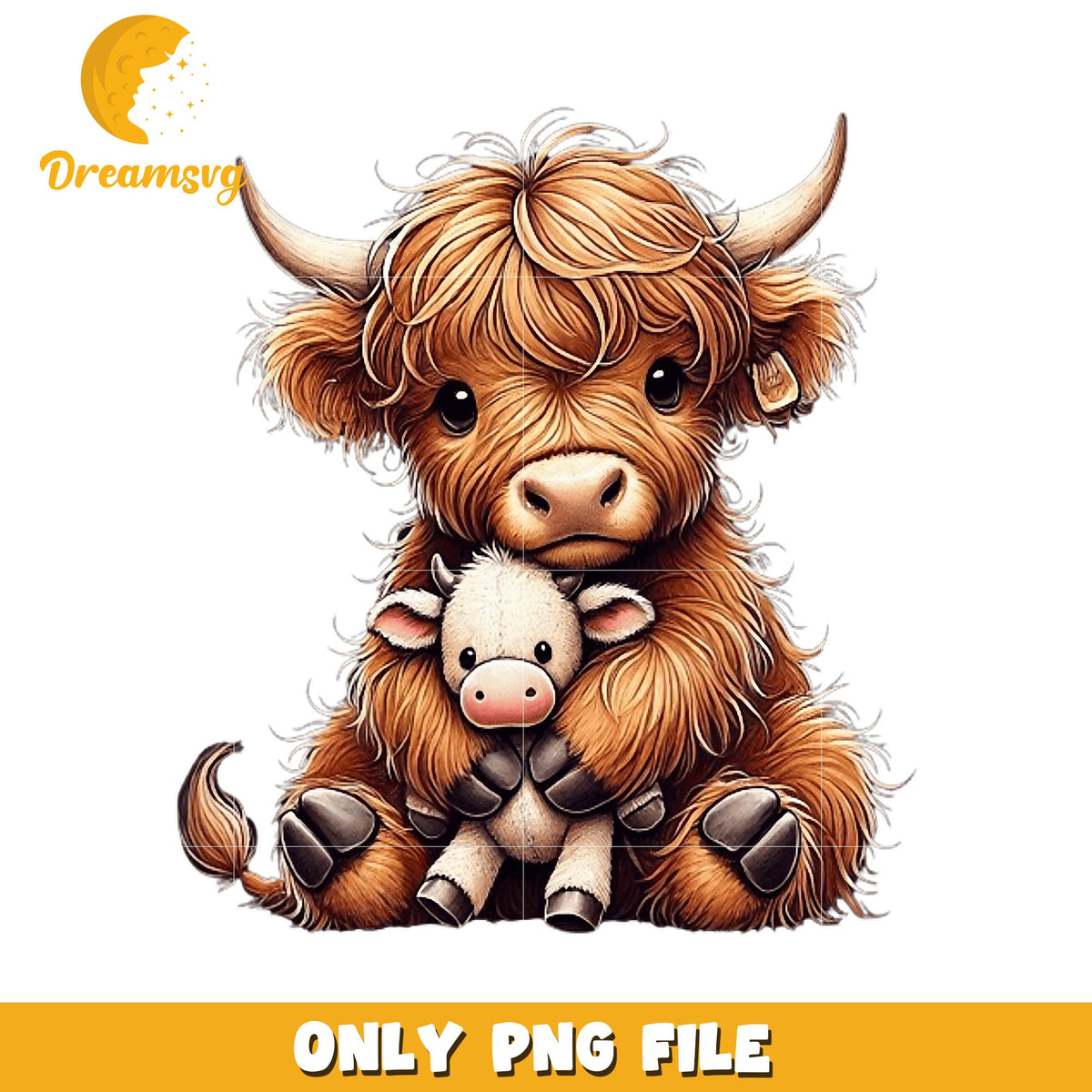 Highland Cow PNG Cute Mama Hugging Calf