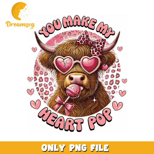 Highland Cow Valentine PNG You Make My Heart Pop
