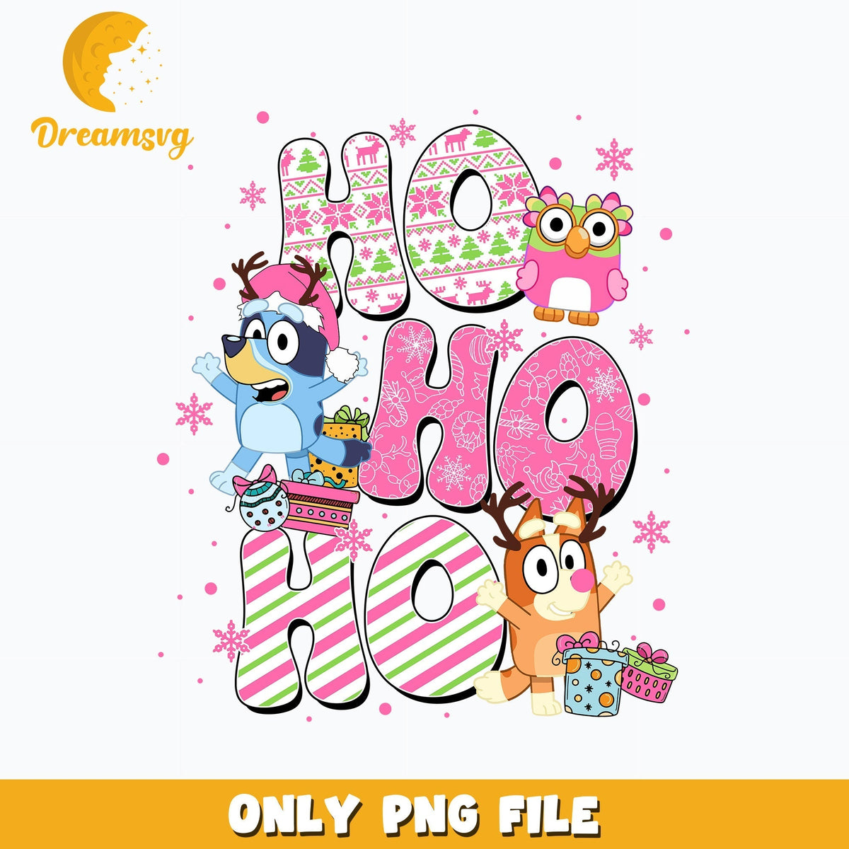 Ho Ho Ho Bluey and Bingo christmas png