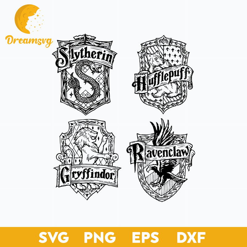 Potter Magic Castle School Houses 4 Crests Svg, Hogwarts Houses Svg, Funny Svg, png, dxf, eps digital file.