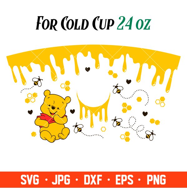 Honeycomb Drips Pooh Bear Full Wrap Svg, Starbucks Svg, Coffee Ring Svg, Cold Cup Svg, Cricut, Silhouette Vector Cut File