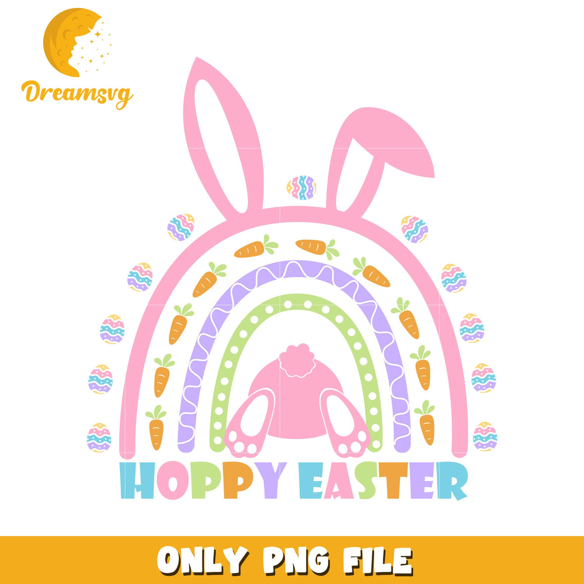 Hoppy Easter Bunny PNG with Colorful Rainbow Design
