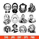 Horror Characters Bundle Svg, Halloween Svg, Horror Movie Svg, Cricut, Silhouette Vector Cut File