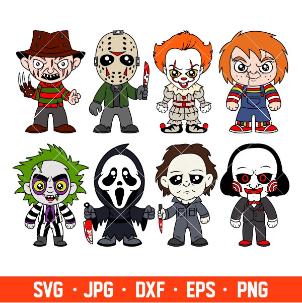 Horror Movies Svg Bundle, Halloween Svg, Babies Horror Characters Svg, Horror Movies Layered Svg