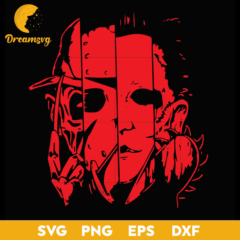 Freddy Jason Michael Myers and Leather face Squad Svg, Scary Halloween SVG, Horror Characters svg, Halloween svg, png, dxf, eps digital file.