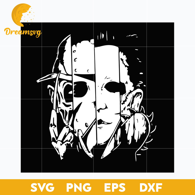 Freddy Jason Michael Myers and Leather face Squad Svg, Scary Halloween SVG, Horror Characters svg, Halloween svg, png, dxf, eps digital file.