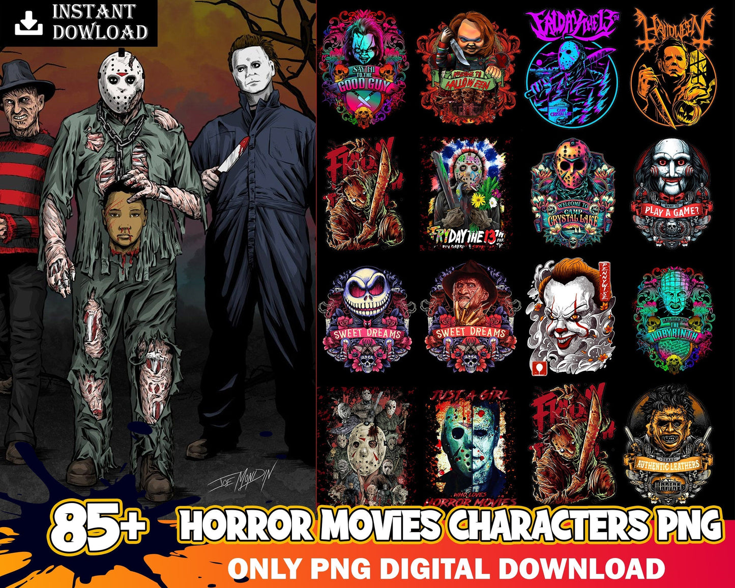 New 85+ Horror Movies Characters PNG, Halloween Sublimation Designs Png, Halloween Bundle Png, Horror Movies