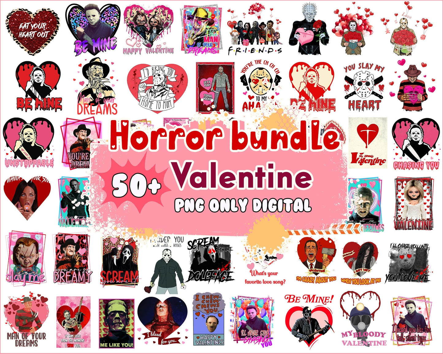 Version 2 - 50+ Horror Valentine bundle, Valentine's day PNG, Valentine sublimation Design Digital Download