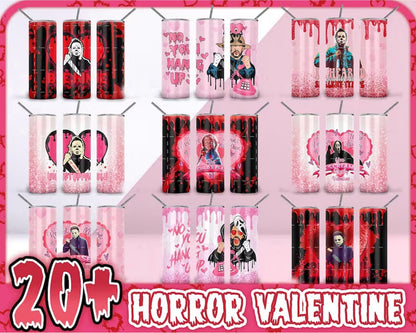 20+ Horror Valentine Tumbler Png Bundle, Valentine Ghost Face Png 20oz, Valentine Killer Movie Tumbler, 20 oz Skinny Tumbler Design