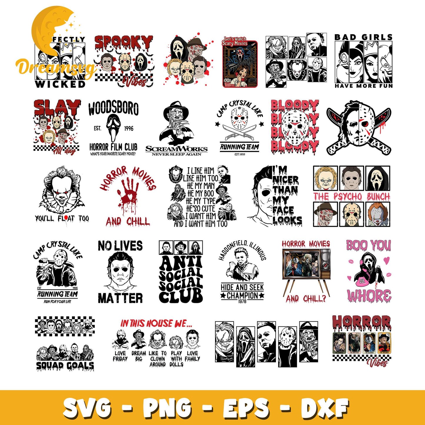 Horror movie spooky vibes bundle svg, halloween horror nights svg