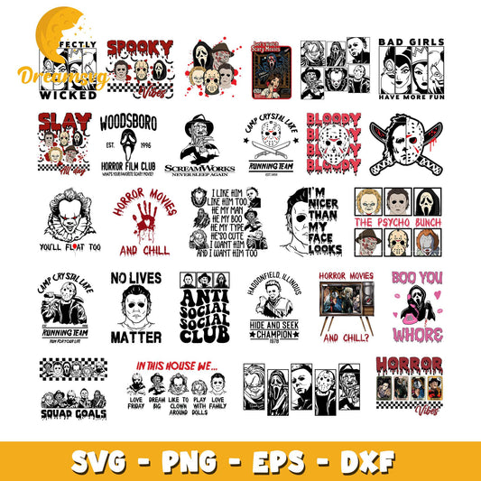 Horror movie spooky vibes bundle svg, halloween horror nights svg