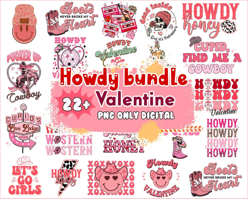 Version 2 - 22+ Howdy Valentine bundle, Valentine's day PNG, Valentine sublimation Design Digital Download