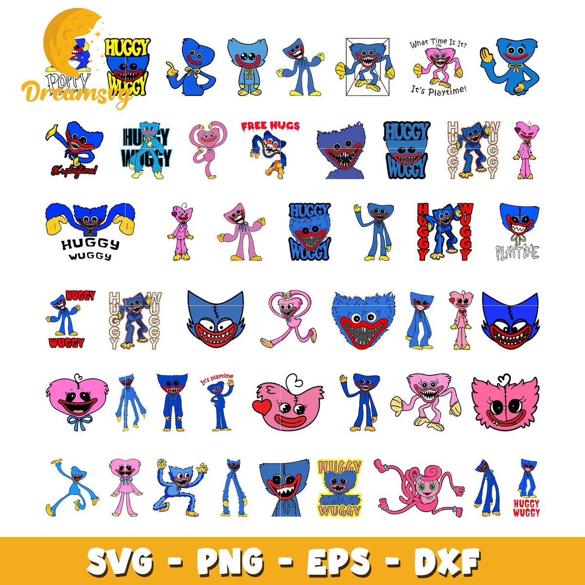 Huggy wuggy and kissy missy bundle svg, poppys playtime svg