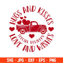 Hugs And Kisses Red Truck Svg, Valentine’s Day Svg, Valentine Svg, Love Svg, Cricut, Silhouette Vector Cut File