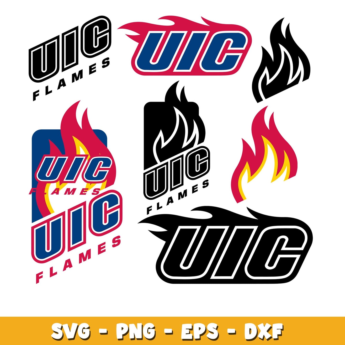 Illinois Chicago Flames Bundle svg,  Illinois Chicago Flames logo svg, ncaa svg