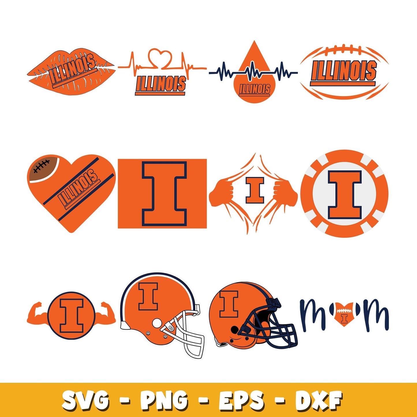 Illinois Football Season Bundle svg, Illinois Fighting logo svg, ncaa svg