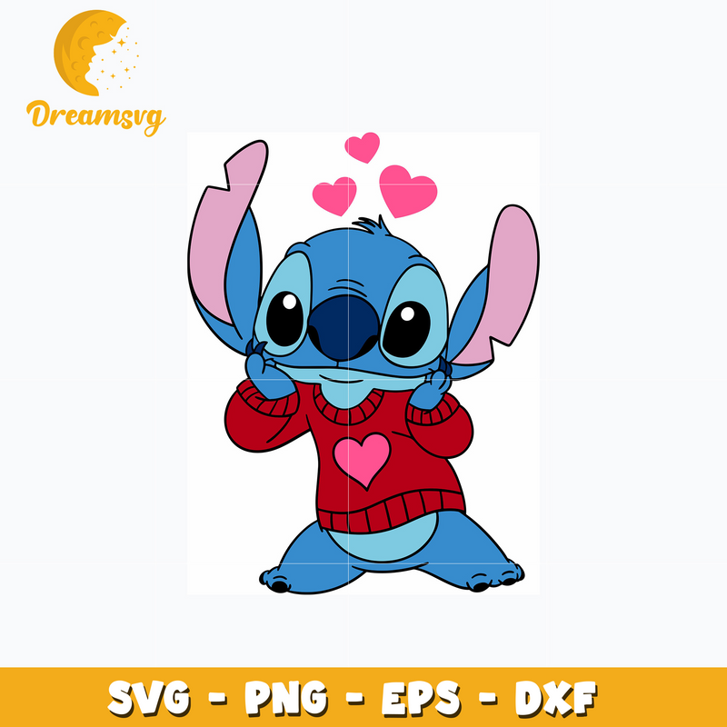 Stitch love valentine day svg