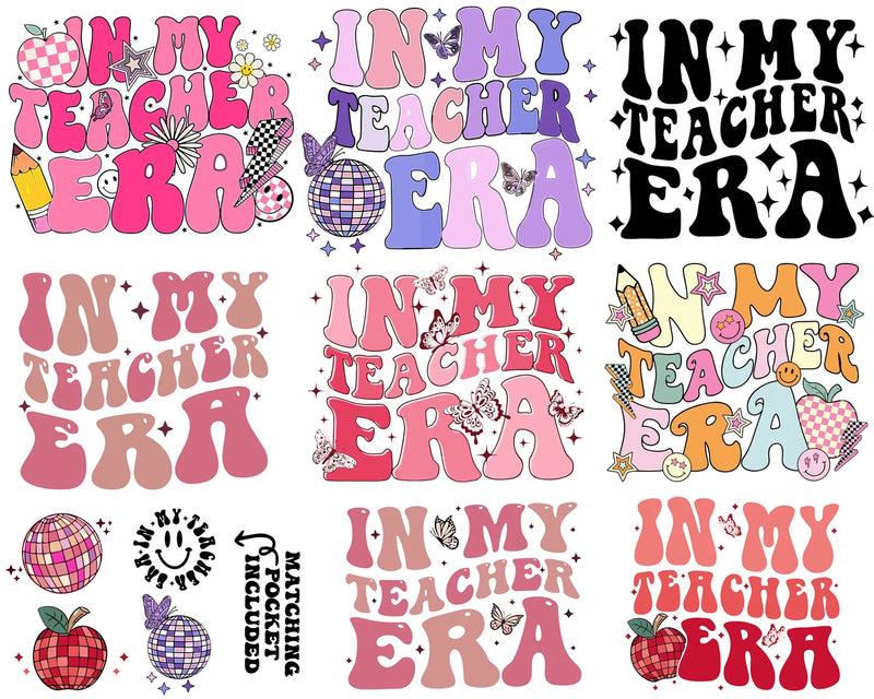 In My Teacher Era PNG Bundle, Teacher Retro Shirt, Instant download