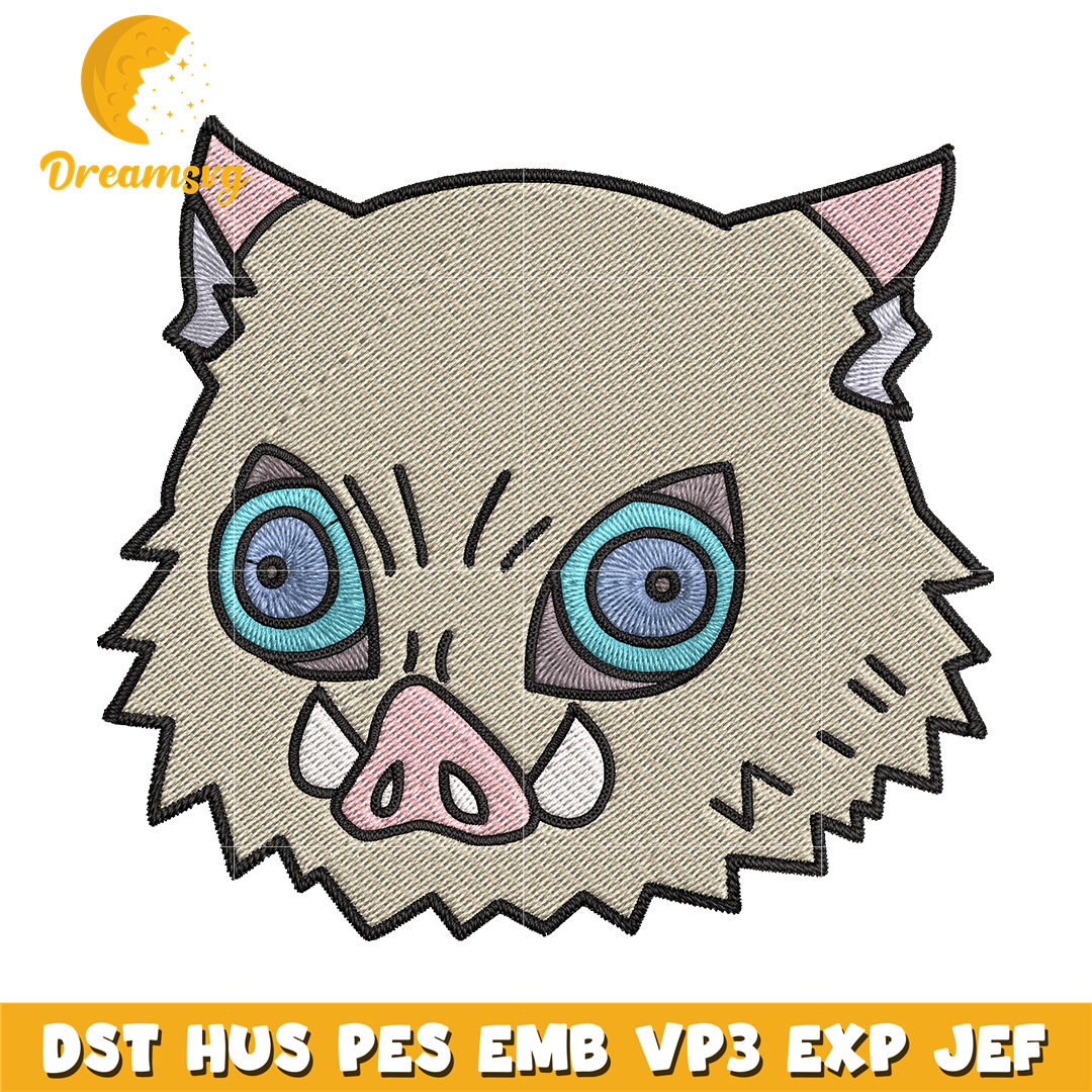 Inosuke head chibi embroidery design