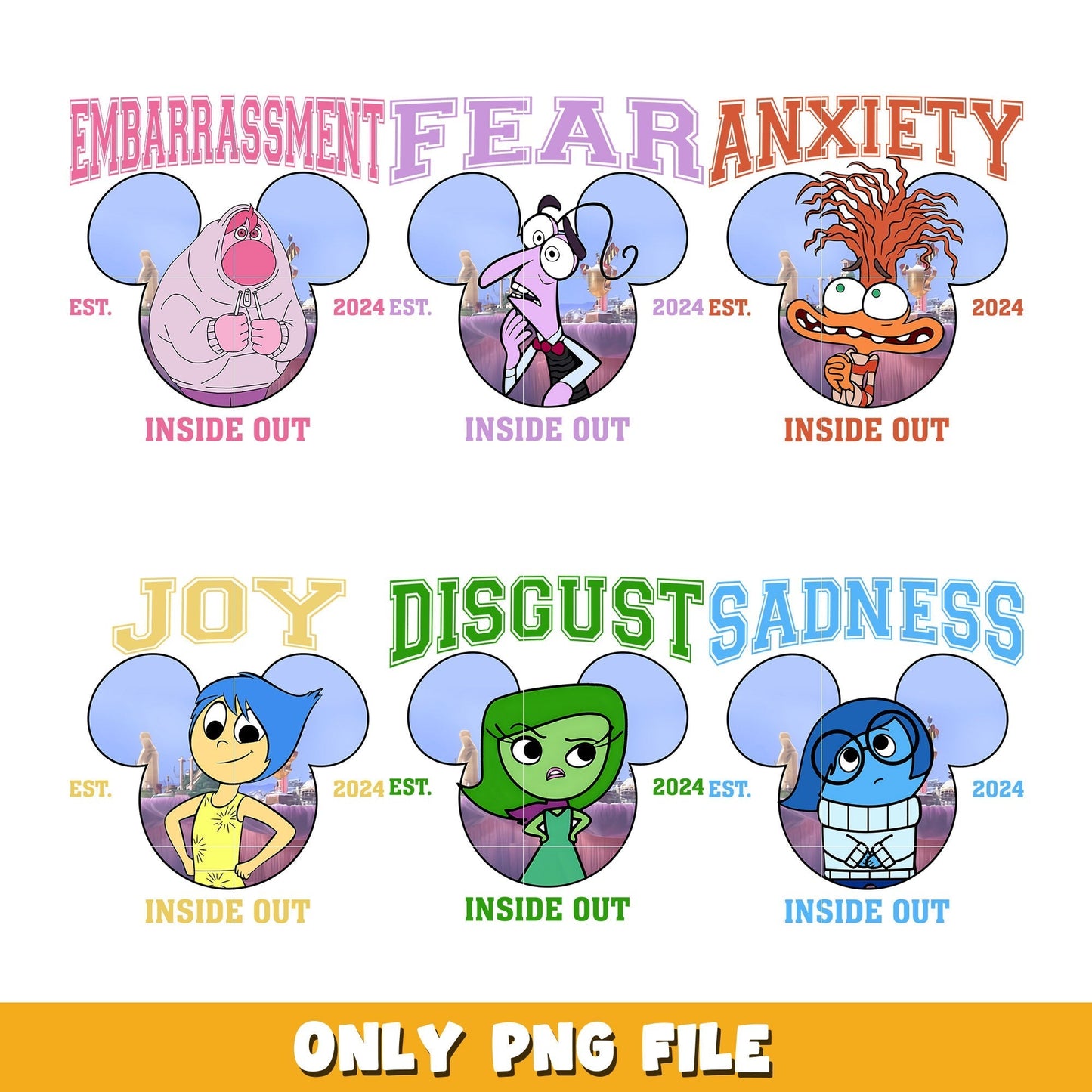 Girl's Inside Out 2 Today Moods Graphic mouse head  bundle png, Inside Out 2 png, Disney cartoon png, Digital download