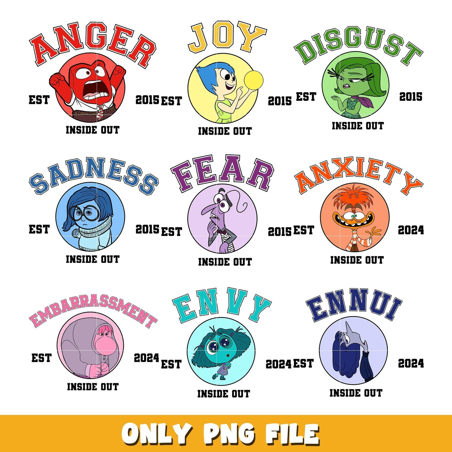 Inside Out Characters bundle png, Inside Out 2 png, Disney cartoon png, Digital download