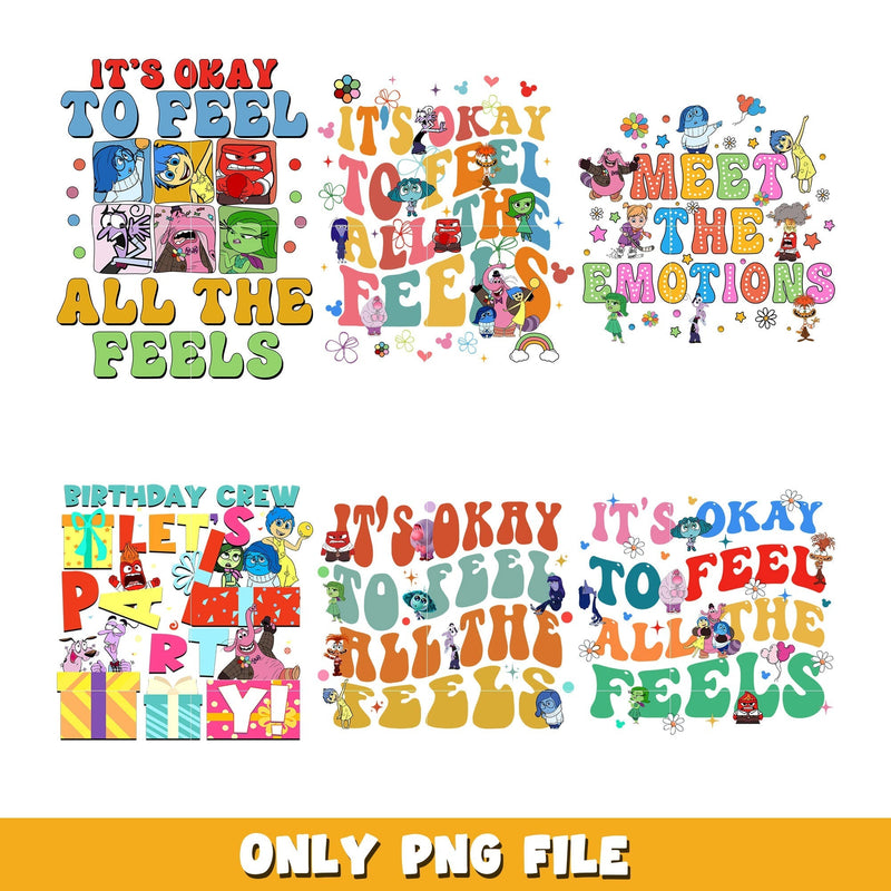 It's Okay To Feel All The Feels bundle png, Inside Out 2 png, Disney cartoon png, Digital download