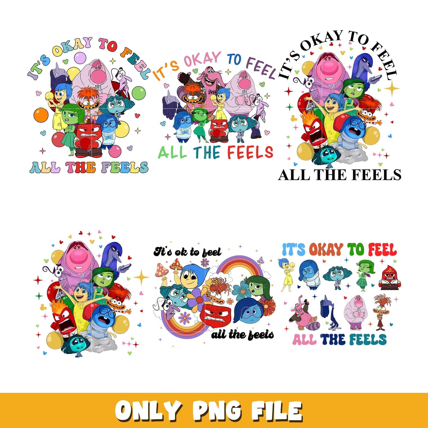 It's Okay To Feel All The Feels  bundle png, Inside Out 2 png, Disney cartoon png, Digital download