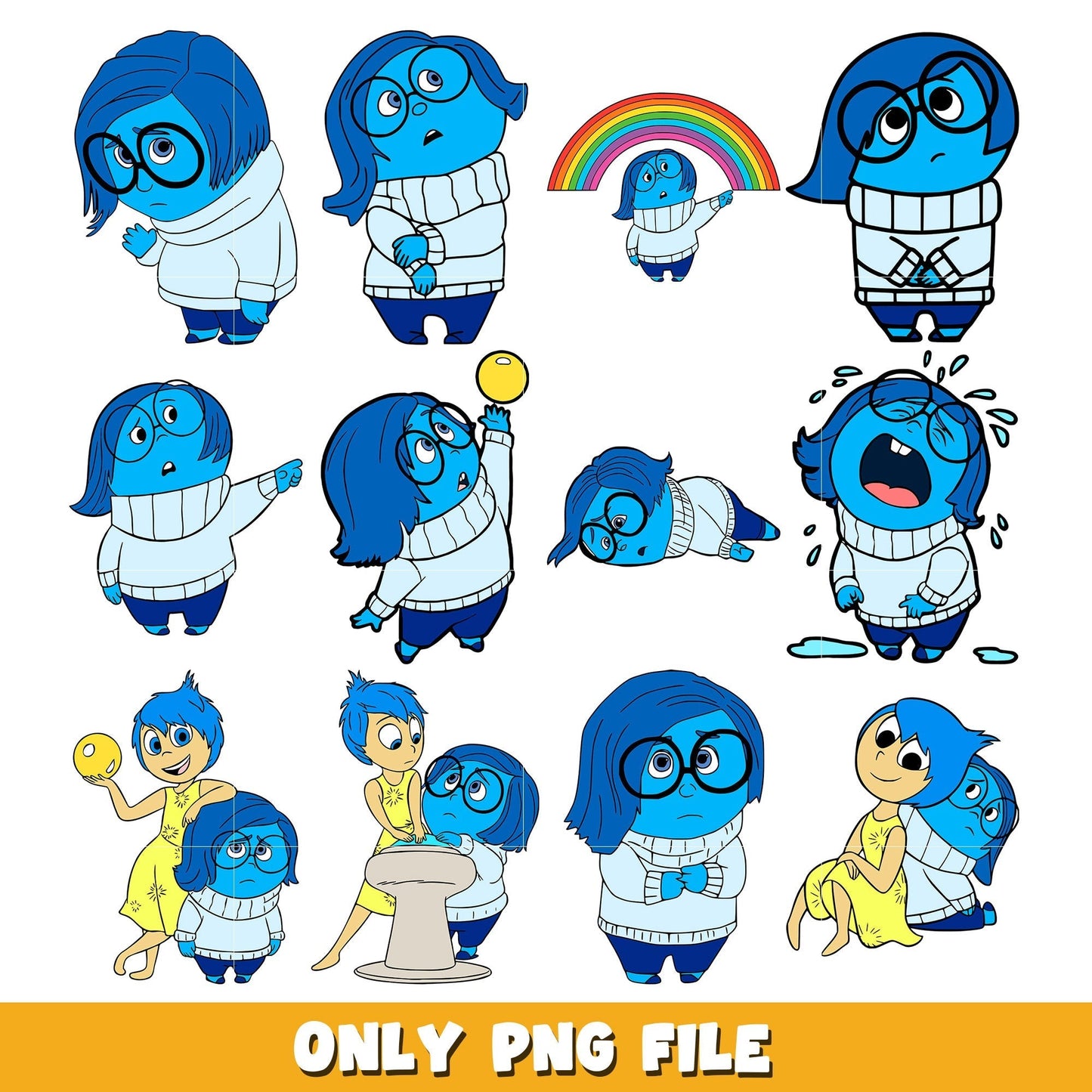 Disney Sadness Inside Out 2 bundle png, Inside Out 2 png, Disney cartoon png, Digital download