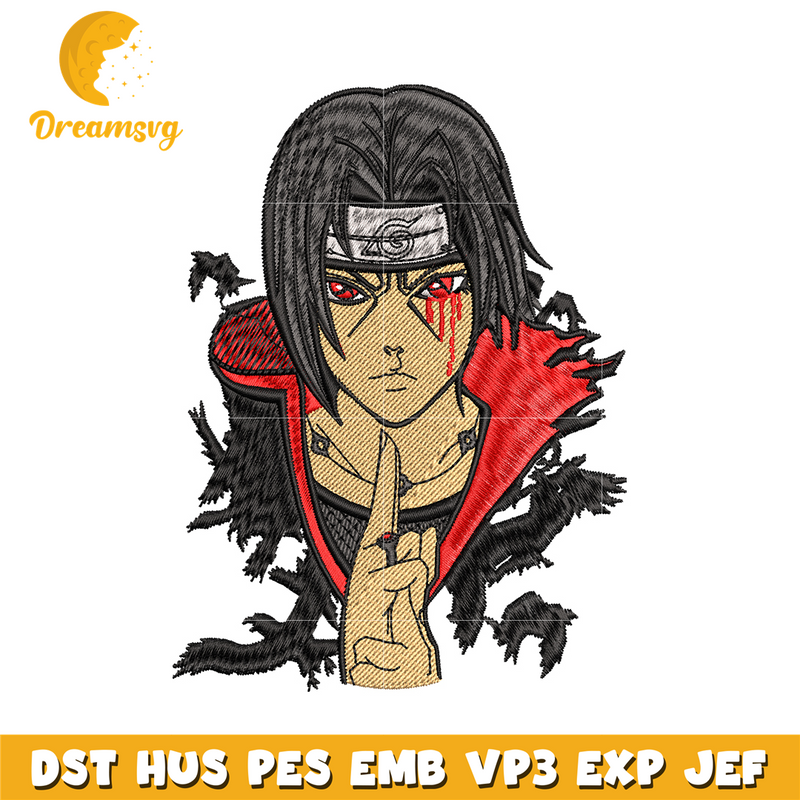 Itachi Uchiha crow embroidery design, Naruto embroidery