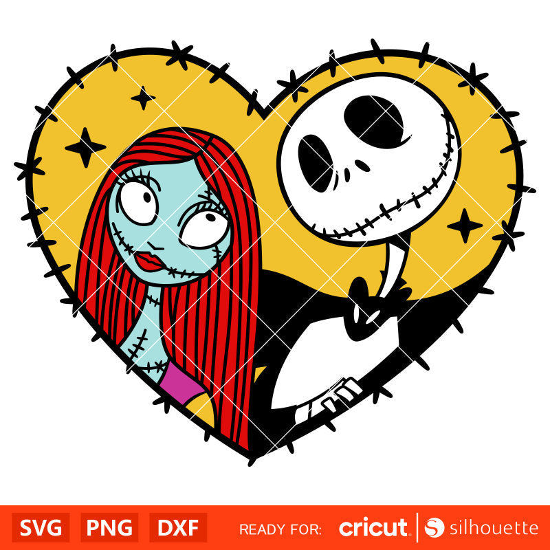 Jack &amp; Sally Heart Svg, Nightmare Before Christmas Svg, Halloween Svg, Horror Movie Svg, Cricut, Silhouette Vector Cut File