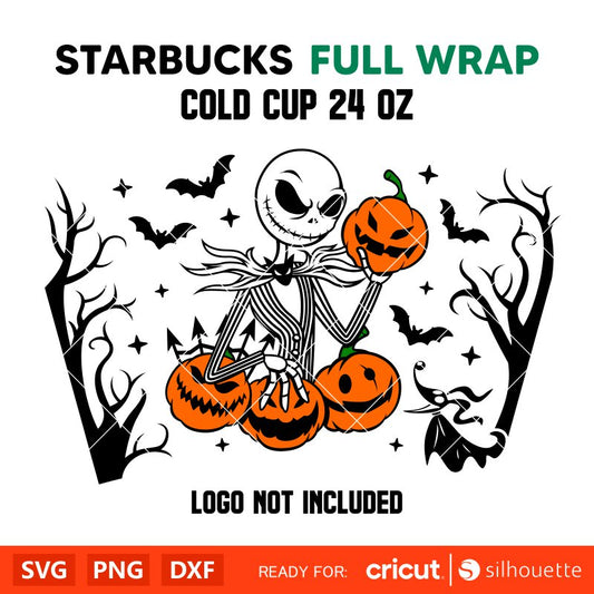 Jack Skellington Halloween Starbucks Full Wrap Svg, Halloween Svg, Spooky Season Svg, Trick or Treat Svg, Cricut, Silhouette Vector Cut File