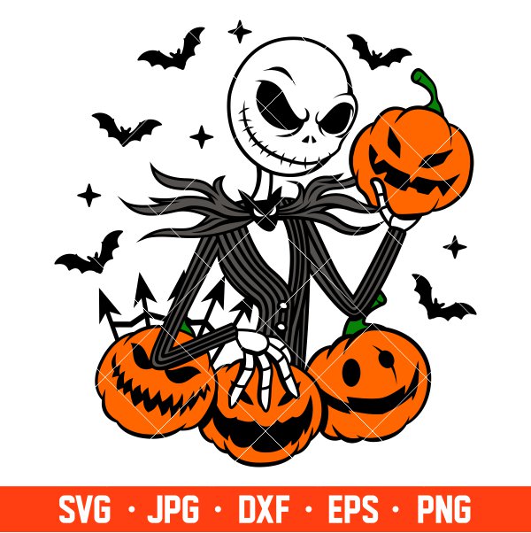 Jack Skellington Pumpkin Svg, Halloween Svg, Spooky Season Svg, Trick or Treat Svg, Cricut, Silhouette Vector Cut File