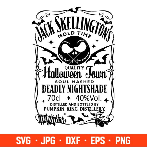 Jack Skellington Wiskey Svg, Halloween Svg, Nightmare Before Christmas Svg, Skull Svg, Cricut, Silhouette Vector Cut File