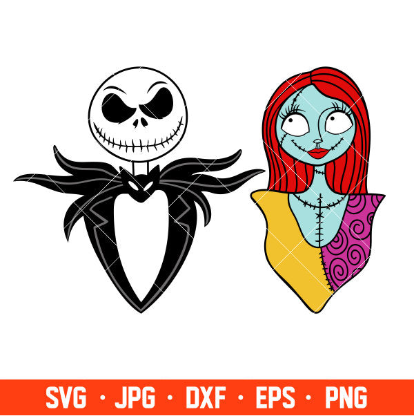 Jack and Sally Bundle Svg, Halloween Svg, Jack Skellington Svg, Nightmare Before Christmas Svg, Cricut, Silhouette Vector Cut File