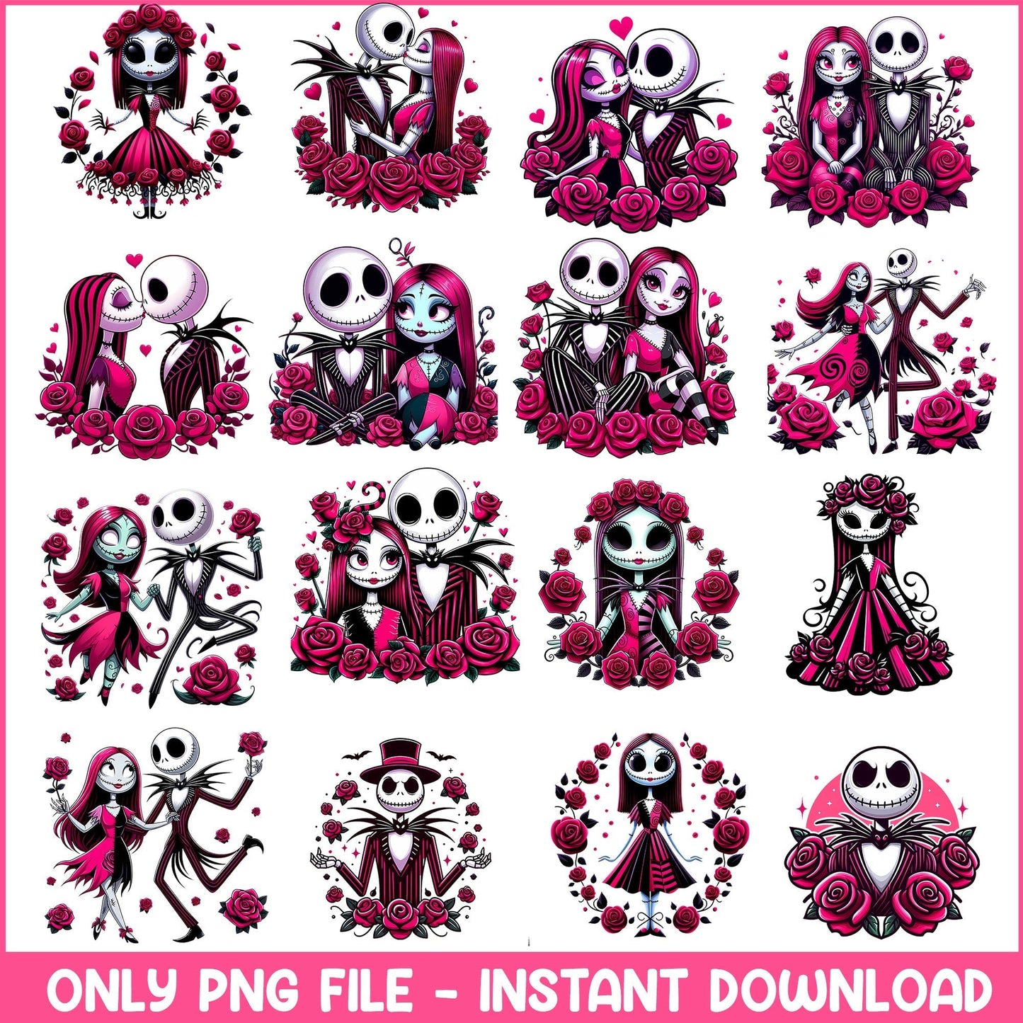 Jack and Sally valentine png bundle