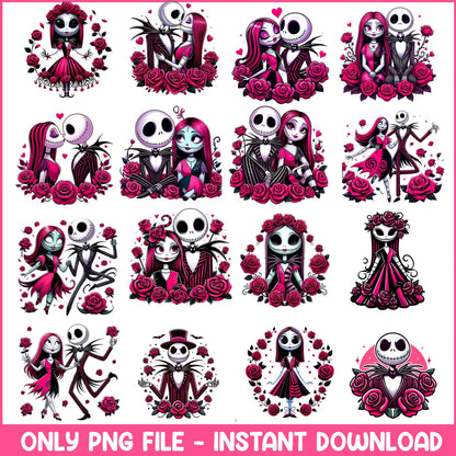 Jack and Sally valentine png bundle