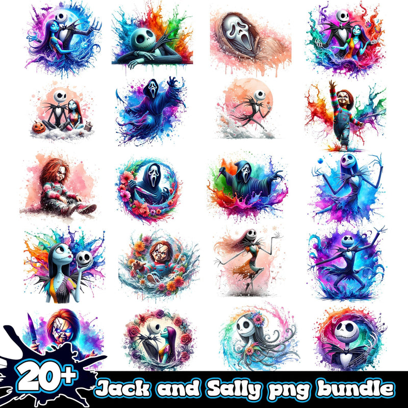 Jack and Sally Splash and Watercolor png bundle