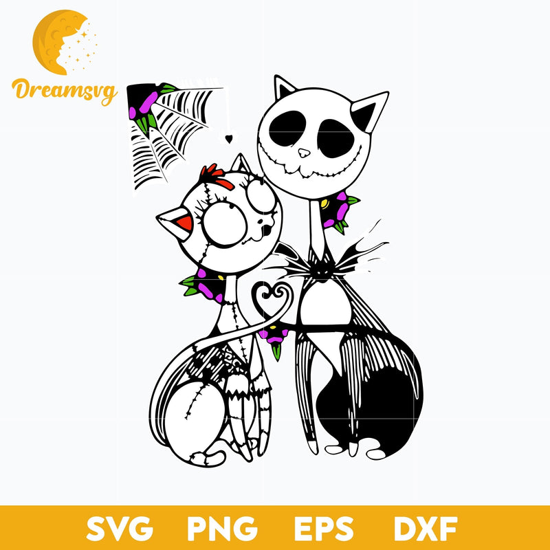 Jack and sally cat halloween svg, Halloween svg, png, dxf, eps digital file.