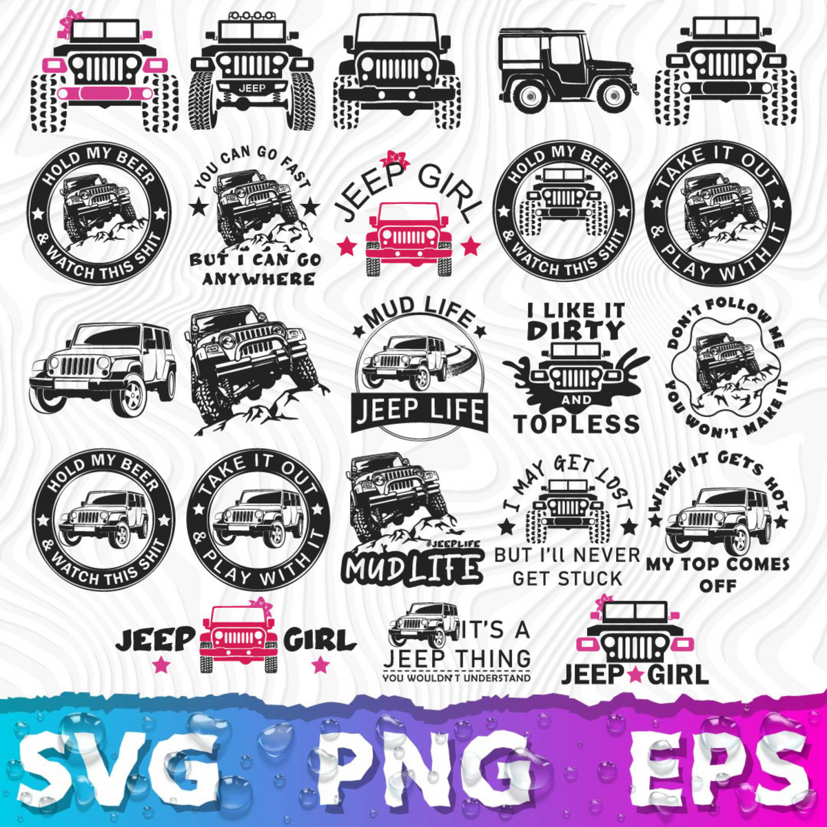 Jeep Clipart Bundle, Jeep SVG Cut Files For Cricut / Silhouette, Jeep Decals PNG