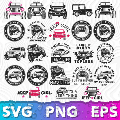 Jeep Clipart Bundle, Jeep SVG Cut Files For Cricut / Silhouette, Jeep Decals PNG