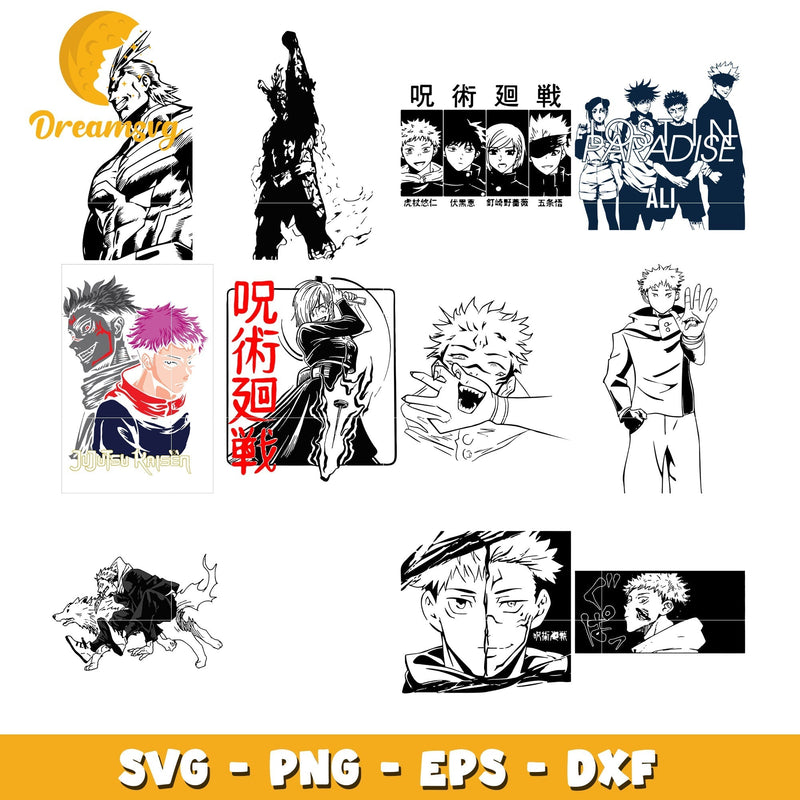 Itadori yuji half face sukuna design bundle svg, jujutsu kaisen svg