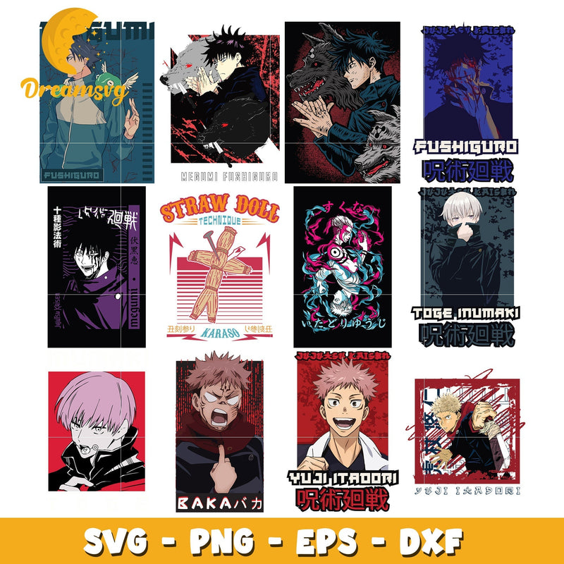 Jujutsu kaisen characters design bundle svg, jujutsu kaisen anime svg