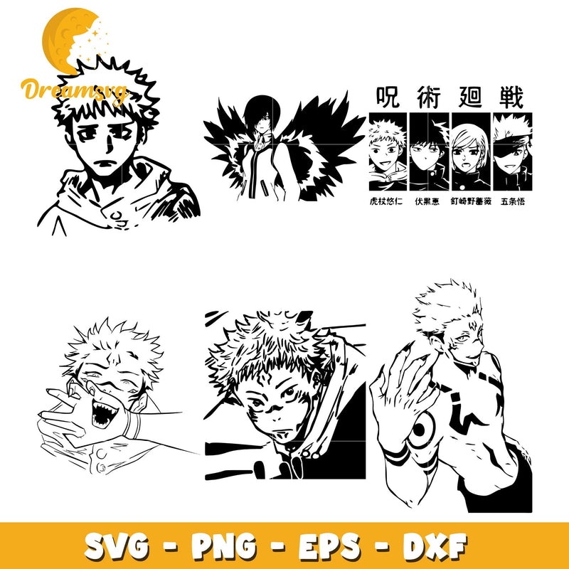 Itadori yuji sukuna black white bundle svg, anime sukuna svg