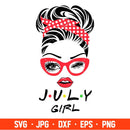 July Girl Svg, Messy Bun Hair Svg, Mom Life Svg, July Burthday Svg, Summer Girl Svg, Cricut, Silhouette Vector Cut File