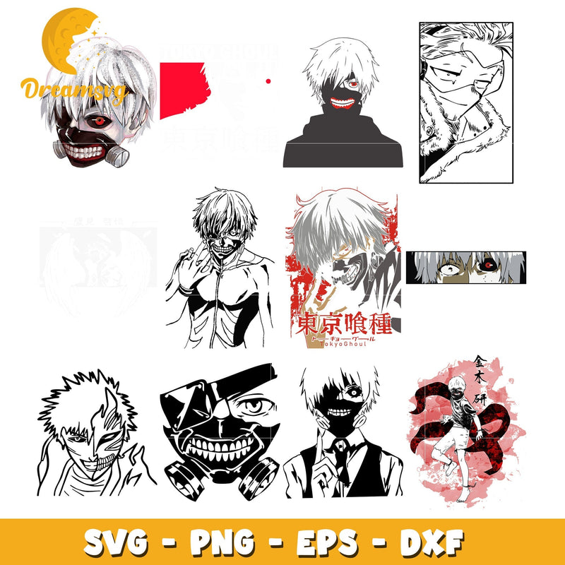 Kaneki ken black white design bundle svg, tokyo ghoul characters svg