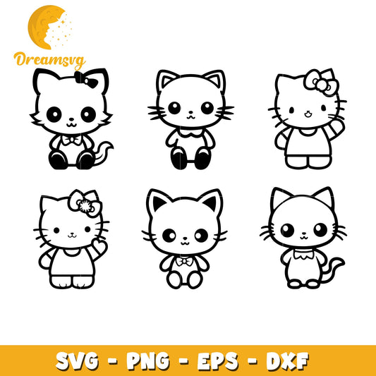Hello kitty outline bundle svg, hello kitty black white svg