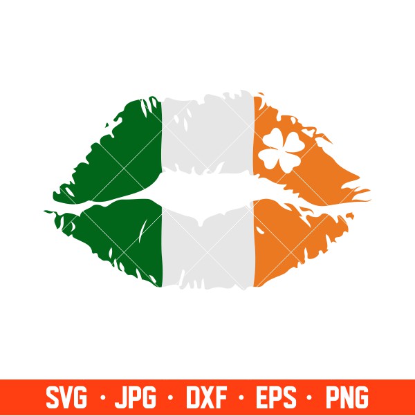 Kiss Lips Irish Flag Svg, St. Patrick’s Day Svg, Lucky Svg, Irish Svg, Clover Svg, Cricut, Silhouette Vector Cut File