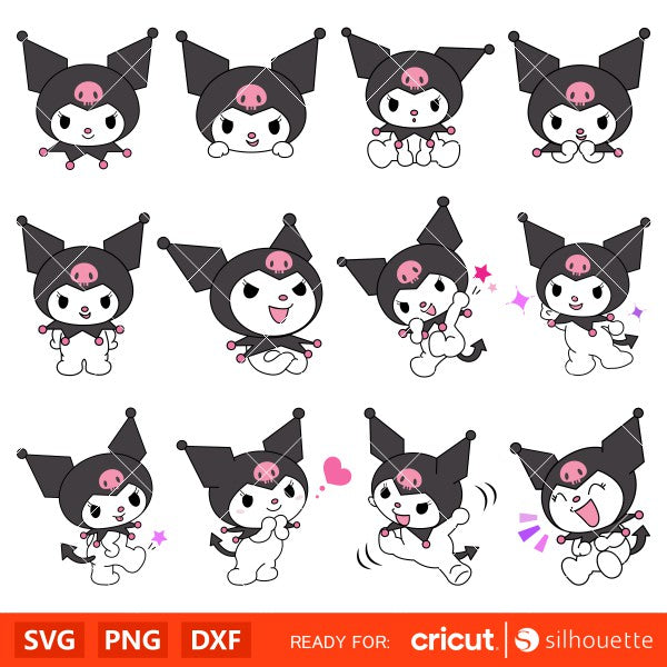 Kuromi Svg Bundle, Kuromi Clipart Set, Kuromi Cricut Designs, Silhouette Vector Cut File