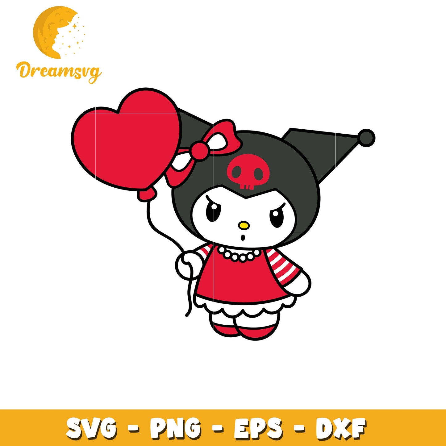 Kuromi SVG Design Red Dress, Heart Balloon